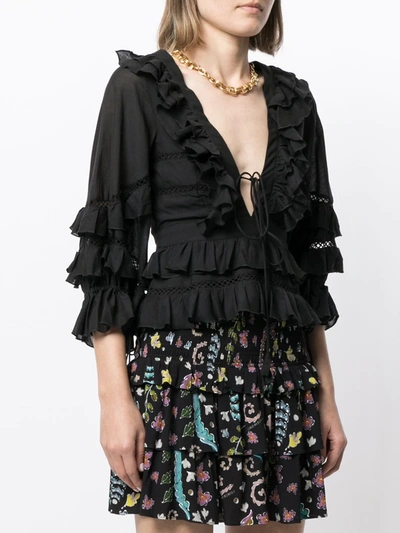 Shop Cynthia Rowley Stella Tie-front Tiered Blouse In Black