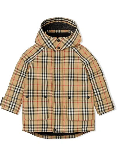 Shop Burberry Teen Vintage Check Hooded Jacket In Brown