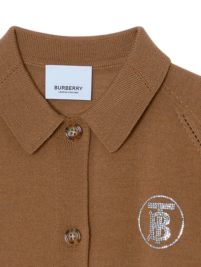 Shop Burberry Teen Embellished-monogram Cardigan In Brown