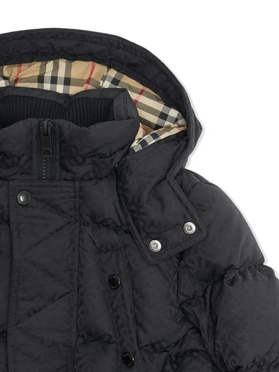 Shop Burberry Teen Monogram-jacquard Puffer Coat In Black