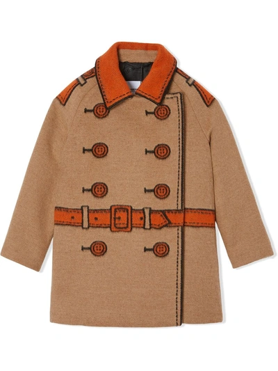 Shop Burberry Teen Trompe L'oeil Coat In Brown