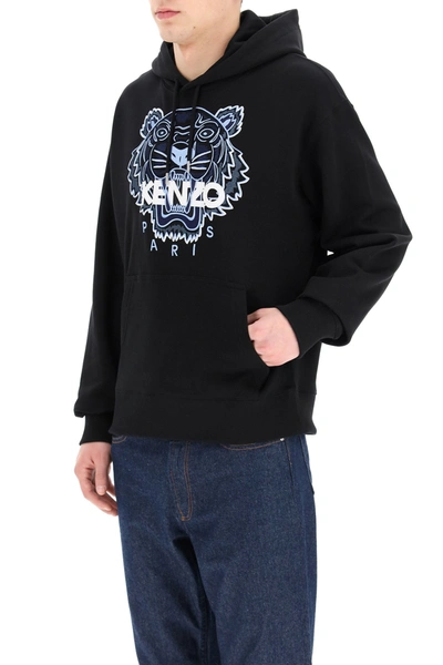 Shop Kenzo Hoodie With Tiger Embroidery In Black