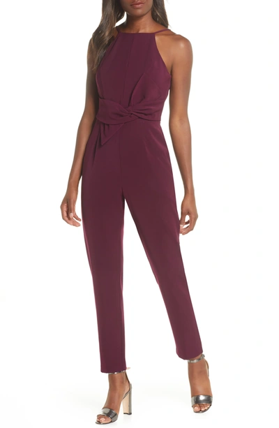 Shop Adelyn Rae Jordan Halter Neck Twist Front Jumpsuit In Plum