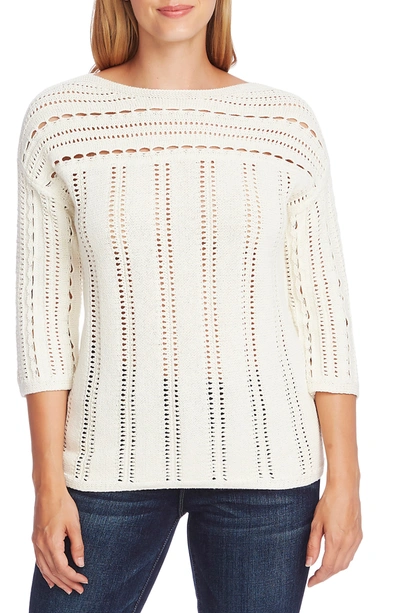 Shop Vince Camuto Boatneck Pointelle Sweater In Pearl Ivor