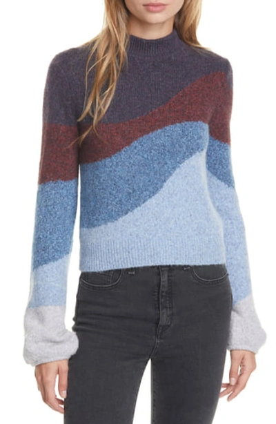 Shop Veronica Beard Alexey Intarsia Mock Neck Cotton & Merino Wool Blend Sweater In Multi