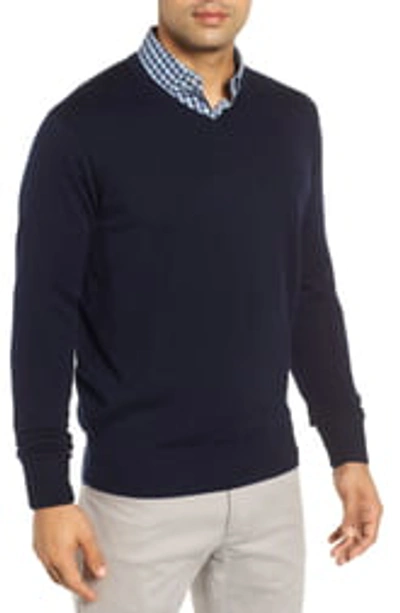 Shop Peter Millar Wool & Silk V-neck Sweater In Navy