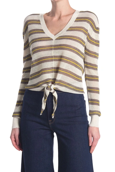 Shop Veronica Beard Arthur Tie Hem Linen Blend Sweater In Ivory Multi