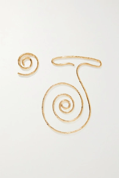 Shop Jacquemus La Spirale Hammered Gold-tone Earrings