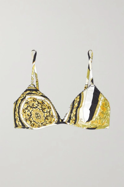 Shop Versace Printed Silk-twill Soft-cup Triangle Bra In Gold