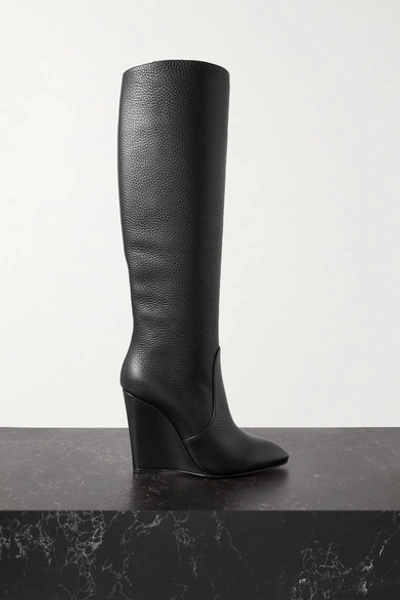 Shop Christian Louboutin Civiliza 100 Textured-leather Wedge Knee Boots In Black