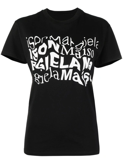 Shop Maison Margiela Printed Cotton T-shirt In Black