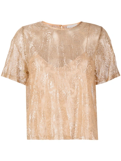 Shop Forte Forte Lurex Chantilly Lace T-shirt In Gold