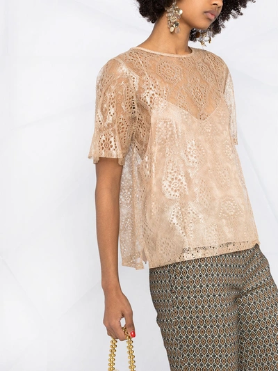 Shop Forte Forte Lurex Chantilly Lace T-shirt In Gold