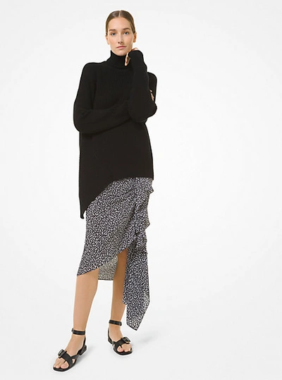Shop Michael Kors Cashmere Asymmetric Turtleneck Sweater In Black