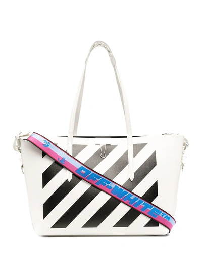 Shop Off-white Leather Diagonal Tote Bag In White