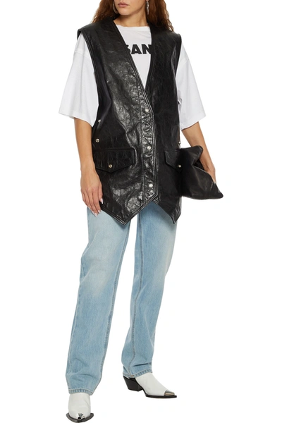 Shop Acne Studios Carletta Oversized Snap-detailed Crinkled-leather Vest In Black
