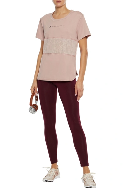 Shop Adidas By Stella Mccartney Mesh-paneled Printed Stretch T-shirt In Antique Rose