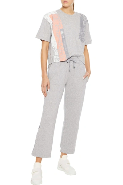 Shop Adidas By Stella Mccartney Essentials Printed French Cotton-terry Track Pants In Gray