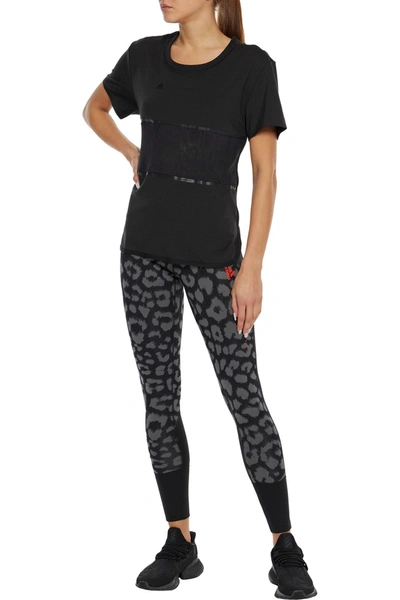 Shop Adidas By Stella Mccartney Mesh-paneled Printed Jersey T-shirt In Black
