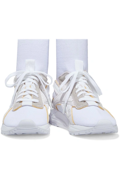 Shop Victoria Beckham Bolton Sock Stretch-knit, Leather And Suede High-top Sneakers In White