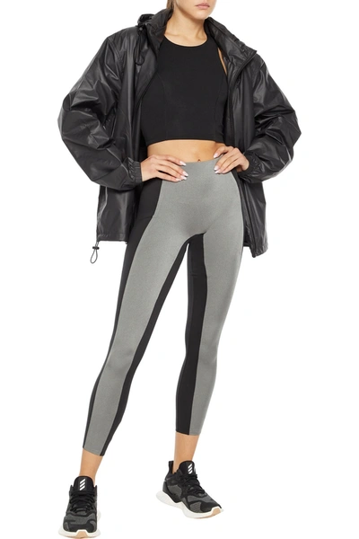 Shop Victoria Beckham Cropped Two-tone Metallic Stretch Leggings In Gray
