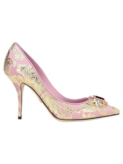 Dolce & Gabbana Floral Brocade Pumps With Bejeweled Embellishment In Pink |  ModeSens