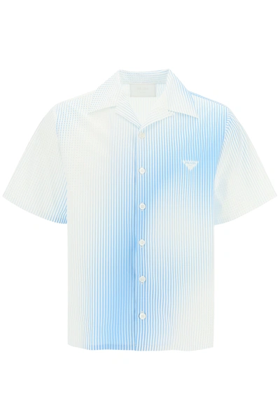 Shop Prada Digital Print Bowling Shirt In Bianco + Azzurro (white)