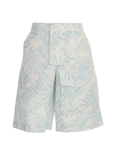 Shop Jacquemus Laurier Cargo Shorts In Print Blue Leaves