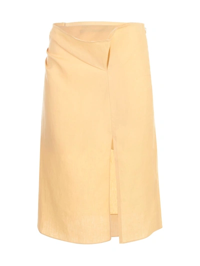 Shop Jacquemus La Jupe Drap Skirt W/drap In Yellow Sand