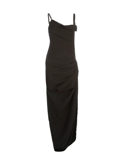 Shop Jacquemus La Robe Saudade Longue Long Dress Thin Strap In Black