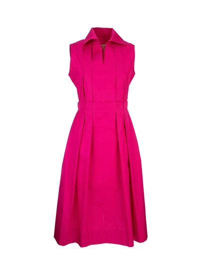 Shop Marni Polo-neck Cotton Poplin Dress With Pleats In Fuchsia