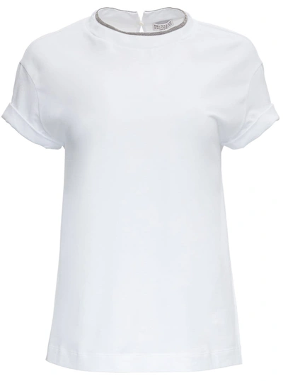 Shop Brunello Cucinelli Cotton T-shirt With Monile Detail In White