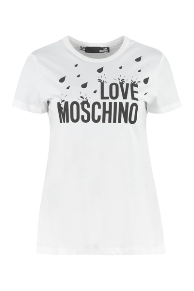 Shop Love Moschino Logo Cotton T-shirt In White
