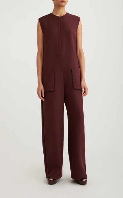 Shop Marina Moscone Crepe Jumpsuit In Burgundy