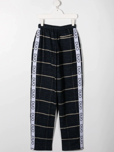 Duoltd Teen Striped Track Pants With Logo Stripe Detail In Blue