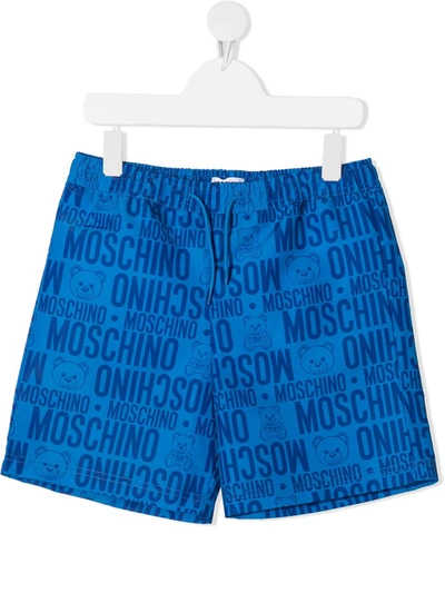 Shop Moschino Teddy Bear Logo Print Swim Shorts In Blue