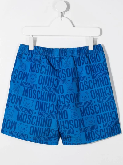 Shop Moschino Teddy Bear Logo Print Swim Shorts In Blue