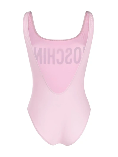 Shop Moschino Logo-print Scoop-back Swimsuit In Pink