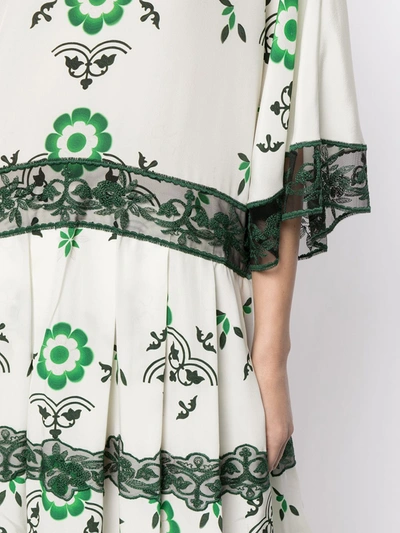 Shop Ermanno Scervino Floral Print Lace Striped Mini Dress In White
