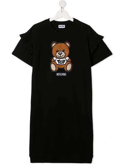 Shop Moschino Teen Teddy Bear-embroidered T-shirt Dress In Black