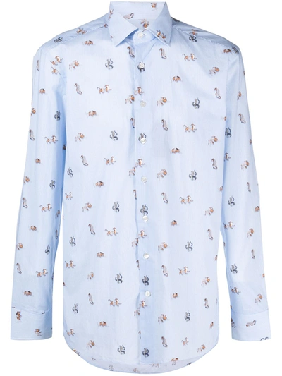 Shop Etro Animal-print Striped Shirt In Blue