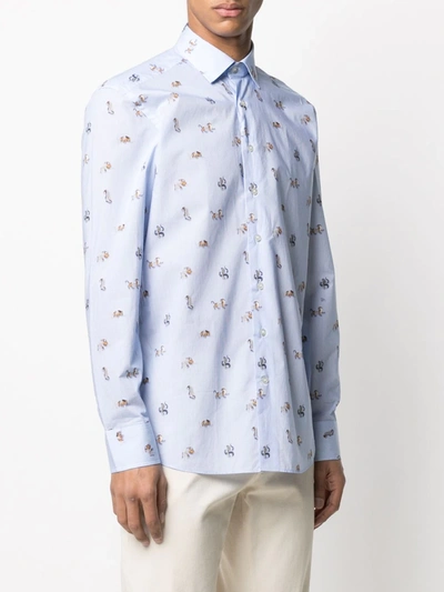 Shop Etro Animal-print Striped Shirt In Blue