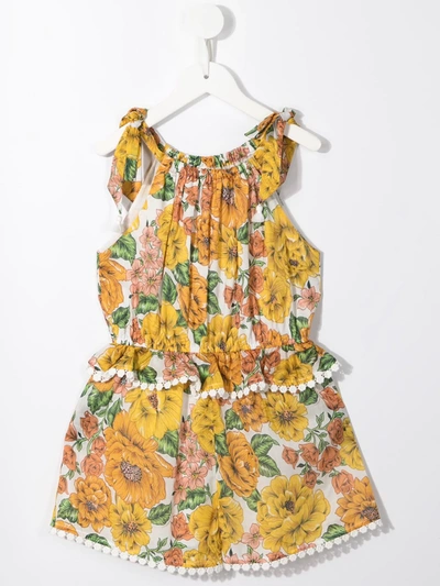 Shop Zimmermann Poppy Floral-print Playsuit In Yellow