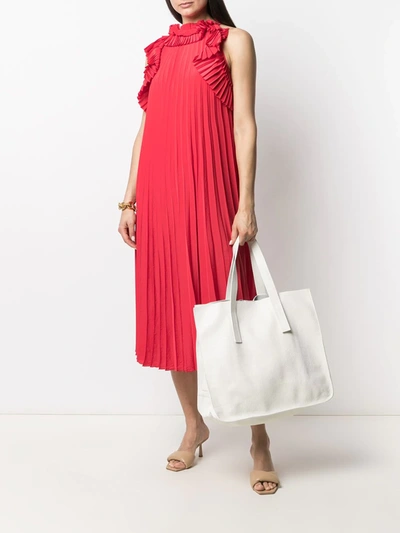Shop P.a.r.o.s.h Ruffled Pleated Midi Dress In Red