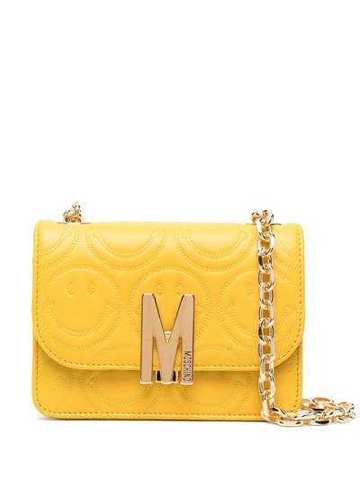 Shop Moschino Smiley-quilted M Shoulder Bag In Yellow