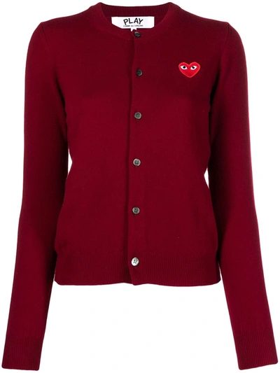 Shop Comme Des Garçons Play Heart Motif Cardigan In Red