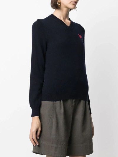 Shop Comme Des Garçons Play Double Heart Motif Jumper In Blue