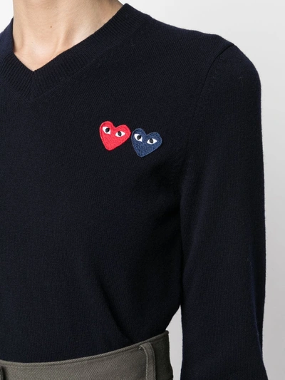 Shop Comme Des Garçons Play Double Heart Motif Jumper In Blue