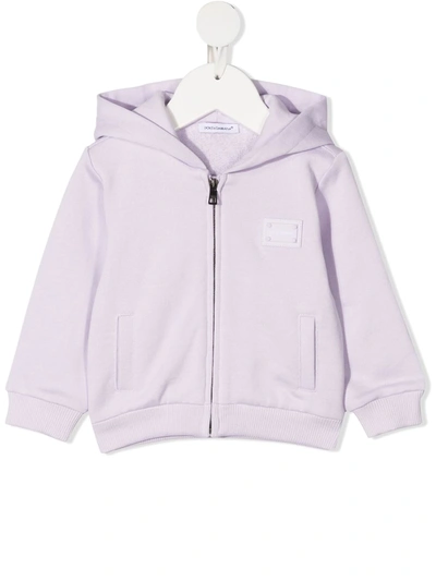 Shop Dolce & Gabbana Logo-patch Zip-up Hoodie In Purple
