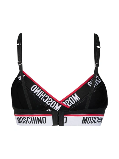 Shop Moschino Logo-intarsia Triangle Bra In Black